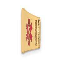 14K Yellow Gold 39x 13mm Off-Center Red Epoxy Enameled Soft Diamond Shape Medical ID Plate # 820 view 2