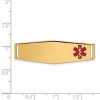14K Yellow Gold 39x 13mm Off-Center Red Epoxy Enameled Soft Diamond Shape Medical ID Plate # 820 view 3