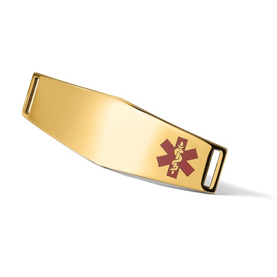 14K 39x13mm Off-Center Red Epoxy Enameled Soft Diamond Shape Medical ID Plate # 820