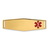 14K Yellow Gold 39x 13mm Off-Center Red Epoxy Enameled Soft Diamond Shape Medical ID Plate # 820 view 1