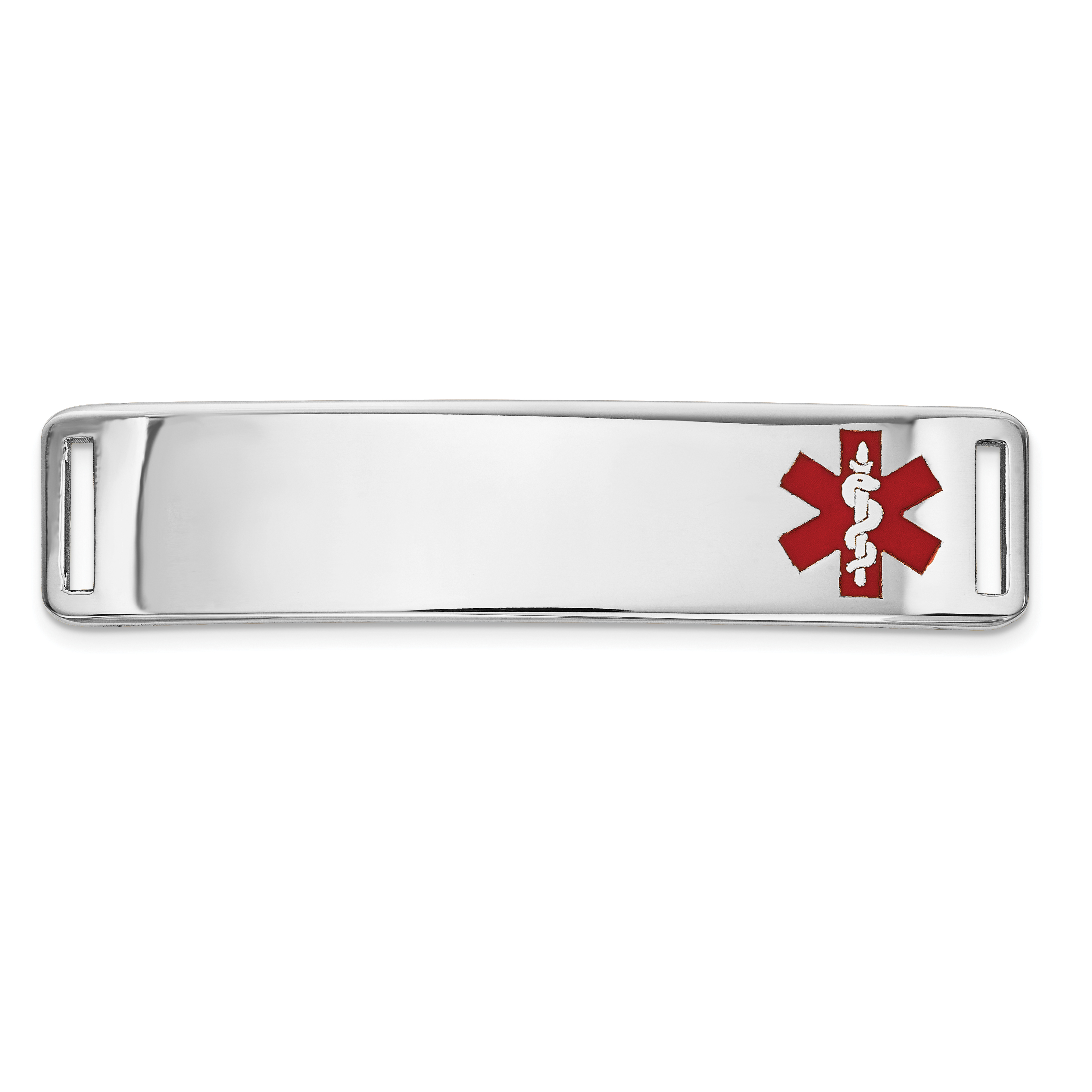 14K White Gold 39x10mm Off-Center Red Epoxy Enameled Medical ID Plate # 820 (XM658W)