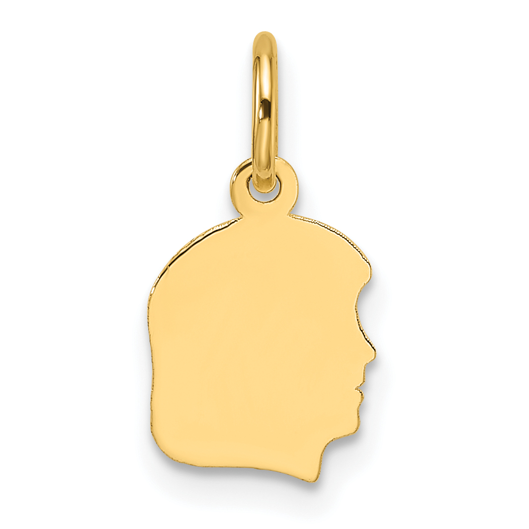 14k Plain Small .035 Gauge Facing Right Engravable Girl Head Charm (XM660/35)