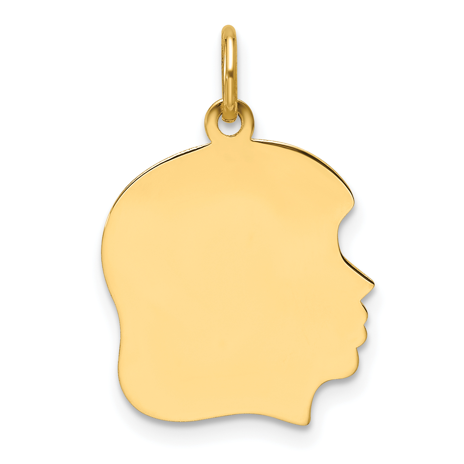 14k Plain Medium .009 Gauge Facing Right Engravable Girl Head Charm (XM662/09)