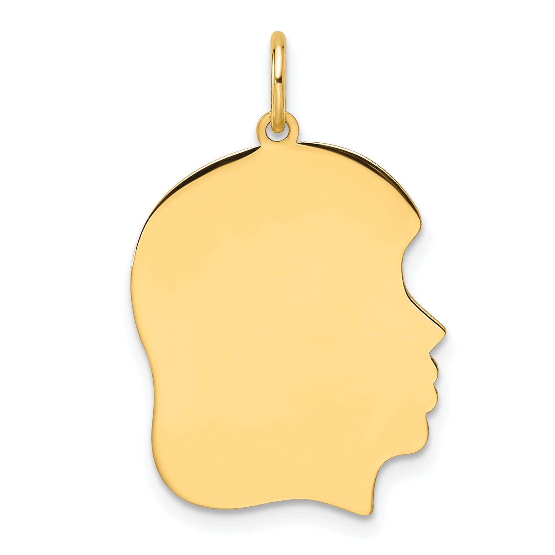 14k Plain Medium .011 Gauge Facing Right Engravable Girl Head Charm (XM664/11)