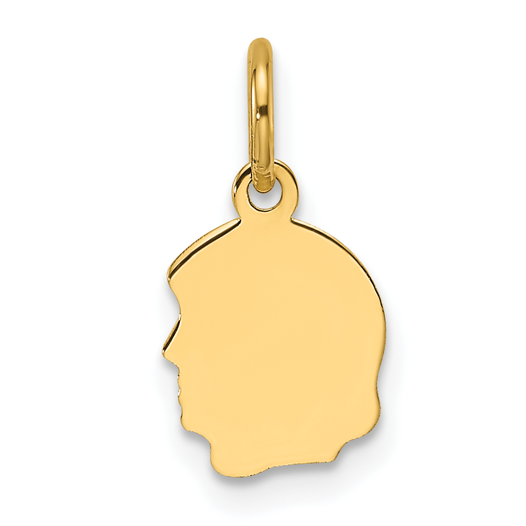 14k Plain Small .018 Gauge Facing Left Engravable Girl Head Charm (XM667/18)