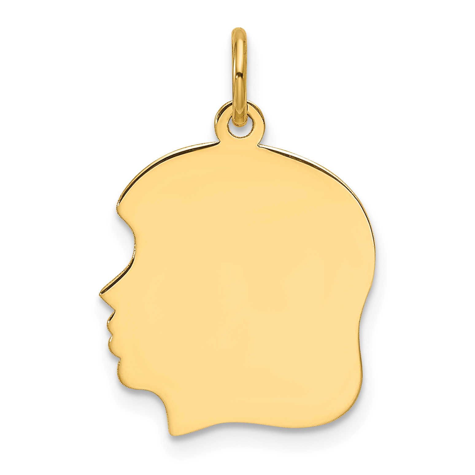14k Plain Medium .011 Gauge Facing Left Engravable Girl Head Charm (XM669/11)