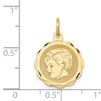 14K Yellow Gold Boy Head on.013 Gauge 15mm Engravable Scalloped Disc Charm view 3
