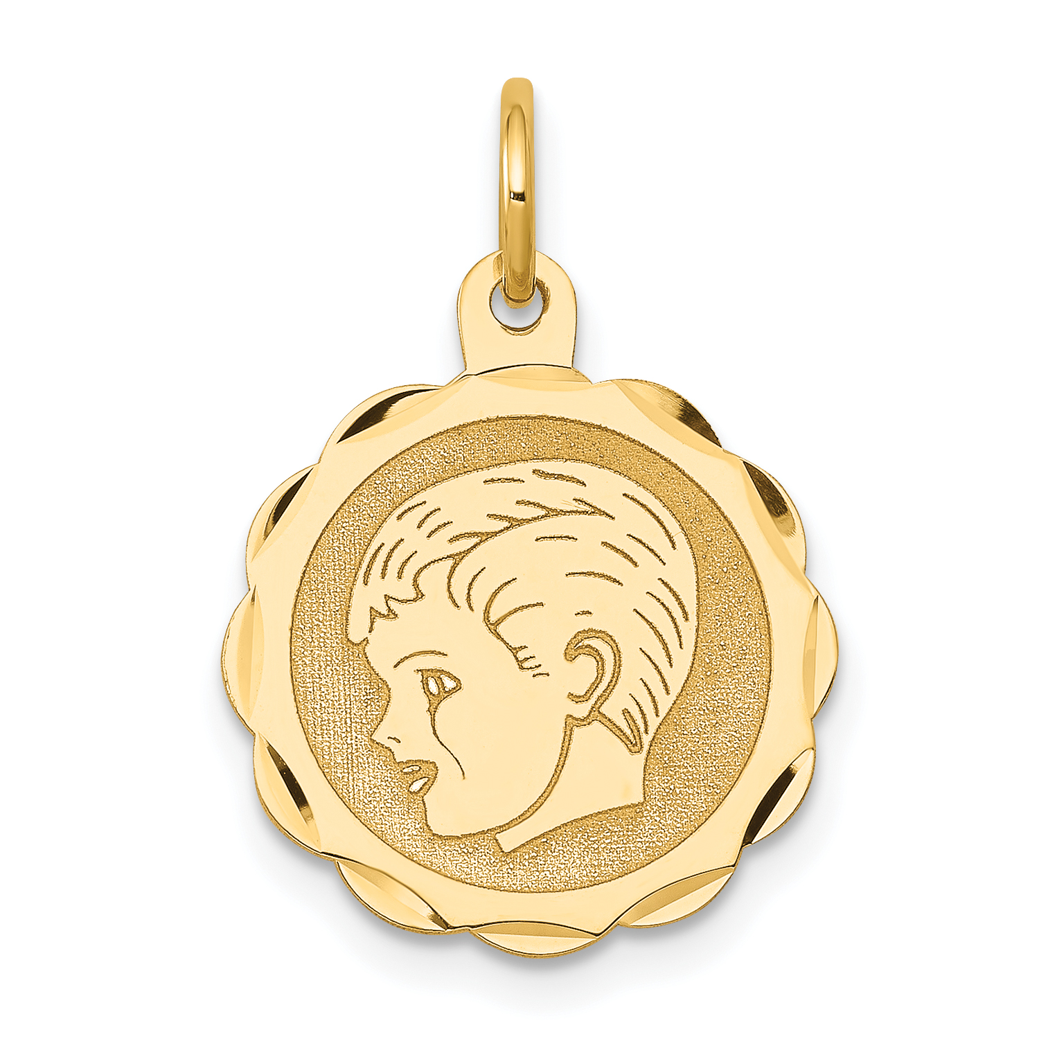 14k Boy Head on .013 Gauge Engravable Scalloped Disc Charm (XM67/13)