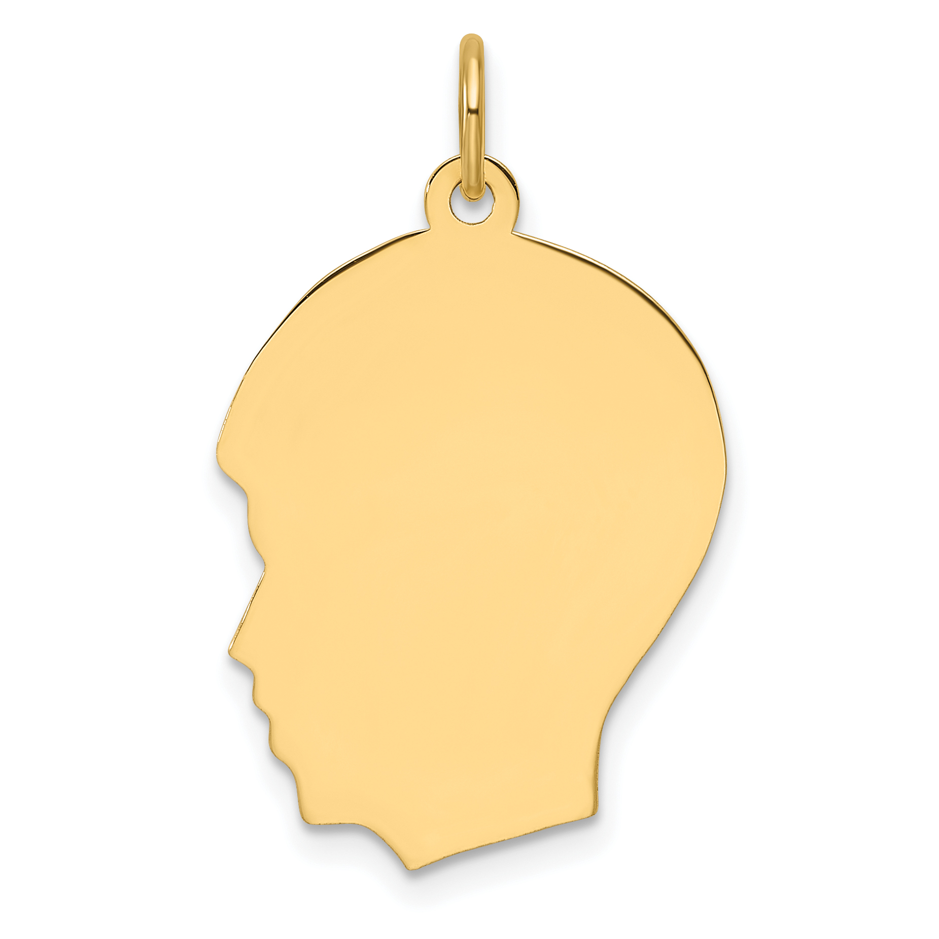 14k Plain Medium .009 Gauge Facing Left Engravable Boy Head Charm (XM670/09)