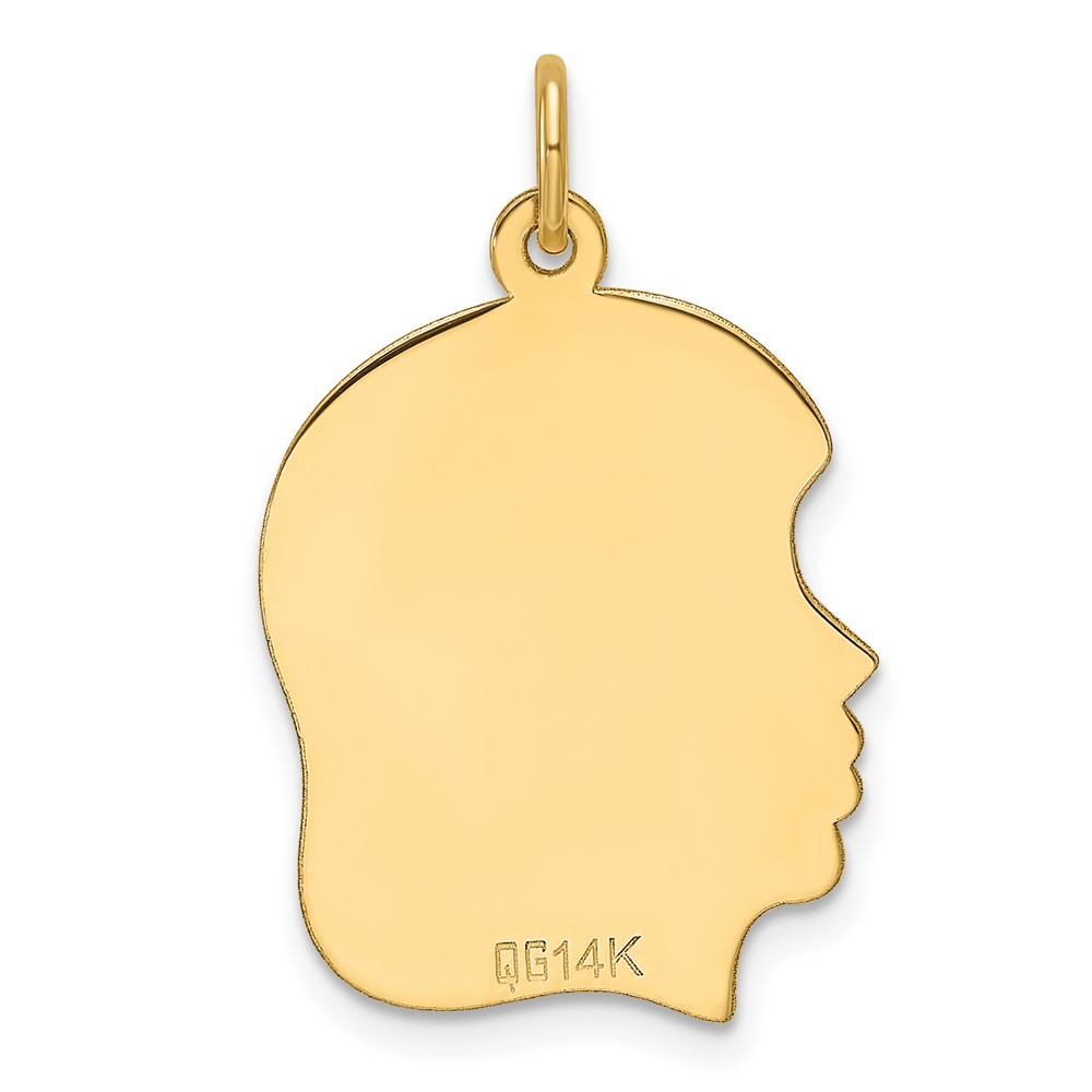 14k Plain Medium .013 Gauge Facing Left Engravable Girl Head Charm (XM671/13)