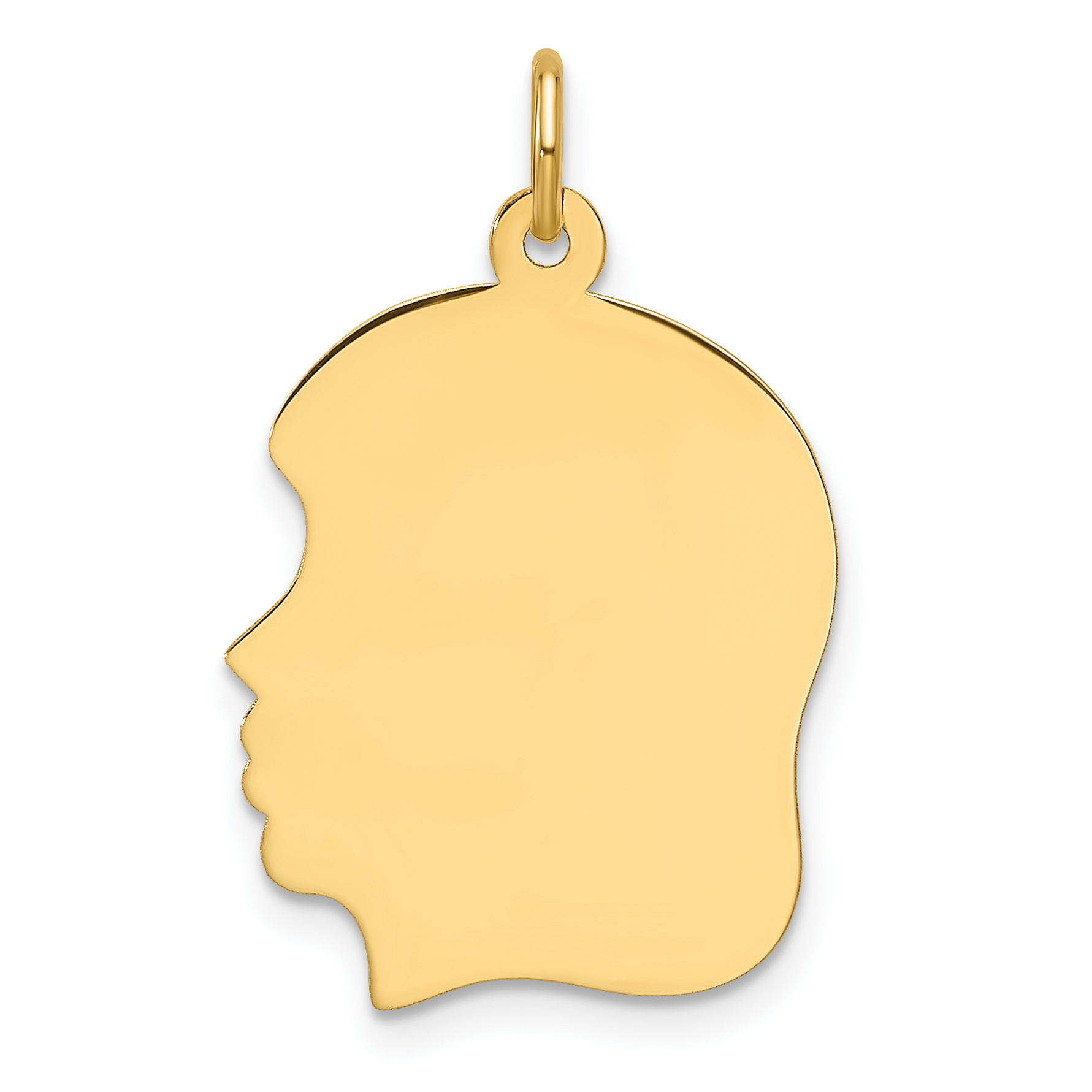 14k Plain Medium .013 Gauge Facing Left Engravable Girl Head Charm (XM671/13)