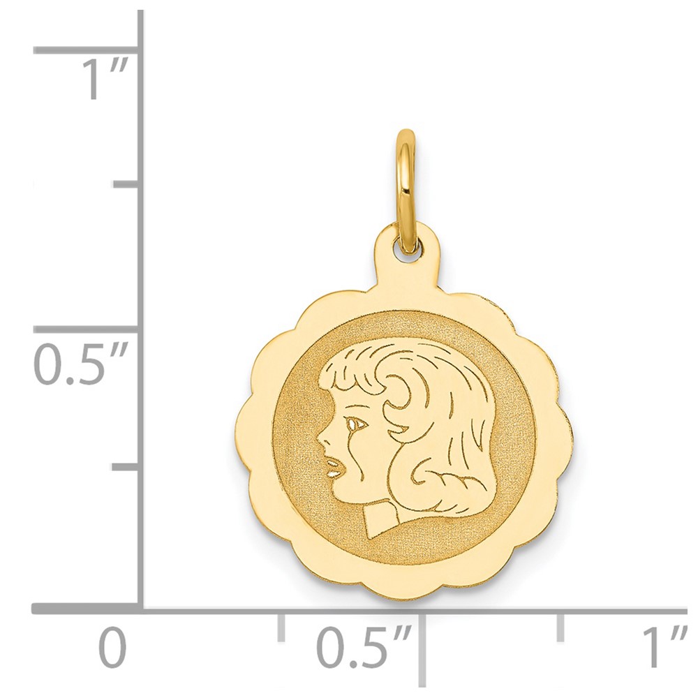 14k Girl Head on .013 Gauge Engravable Scalloped Disc Charm (XM68/13)