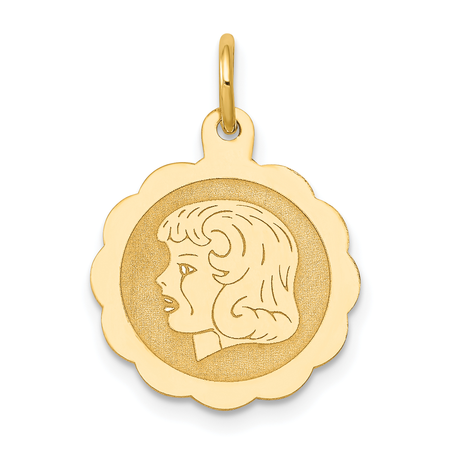 14k Girl Head on .013 Gauge Engravable Scalloped Disc Charm (XM68/13)