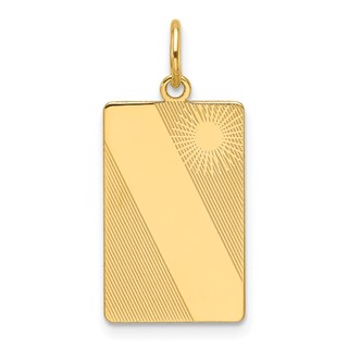 14k Patterned Sunburst with Diagonal Stripe .013 Gauge Engravable Rectangular 18x12mm Disc Charm