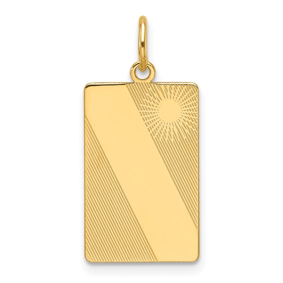14k Patterned Sunburst with Diagonal Stripe .013 Gauge Engravable Rectangular 18x12mm Disc Charm