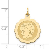 14K Yellow Gold Boy Head on.013 Gauge 18mm Engravable Scalloped Disc Charm view 3
