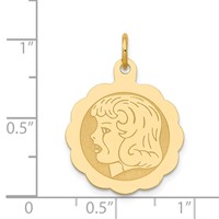14K Yellow Gold Girl Head on.013 Gauge 18mm Engravable Scalloped Disc Charm view 3