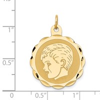 14K Yellow Gold Boy Head on.011 Gauge 22mm Engravable Scalloped Disc Charm view 3