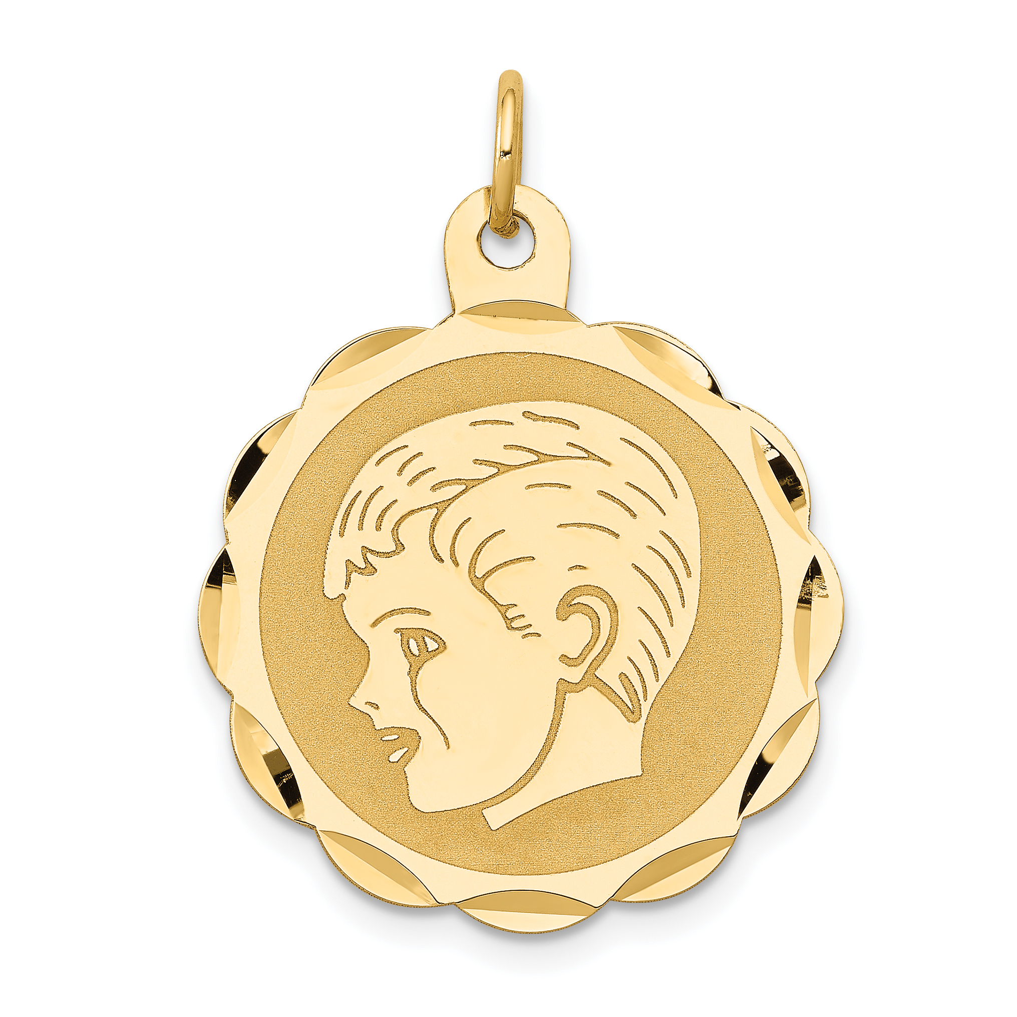 14k Boy Head on .011 Gauge Engravable Scalloped Disc Charm (XM71/11)