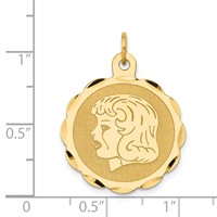 14K Yellow Gold Girl Head on.011 Gauge 22mm Engravable Scalloped Disc Charm view 3