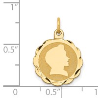 14K Boy Head on .011 Gauge Engravable Scalloped 17x15mm Disc Charm view 3