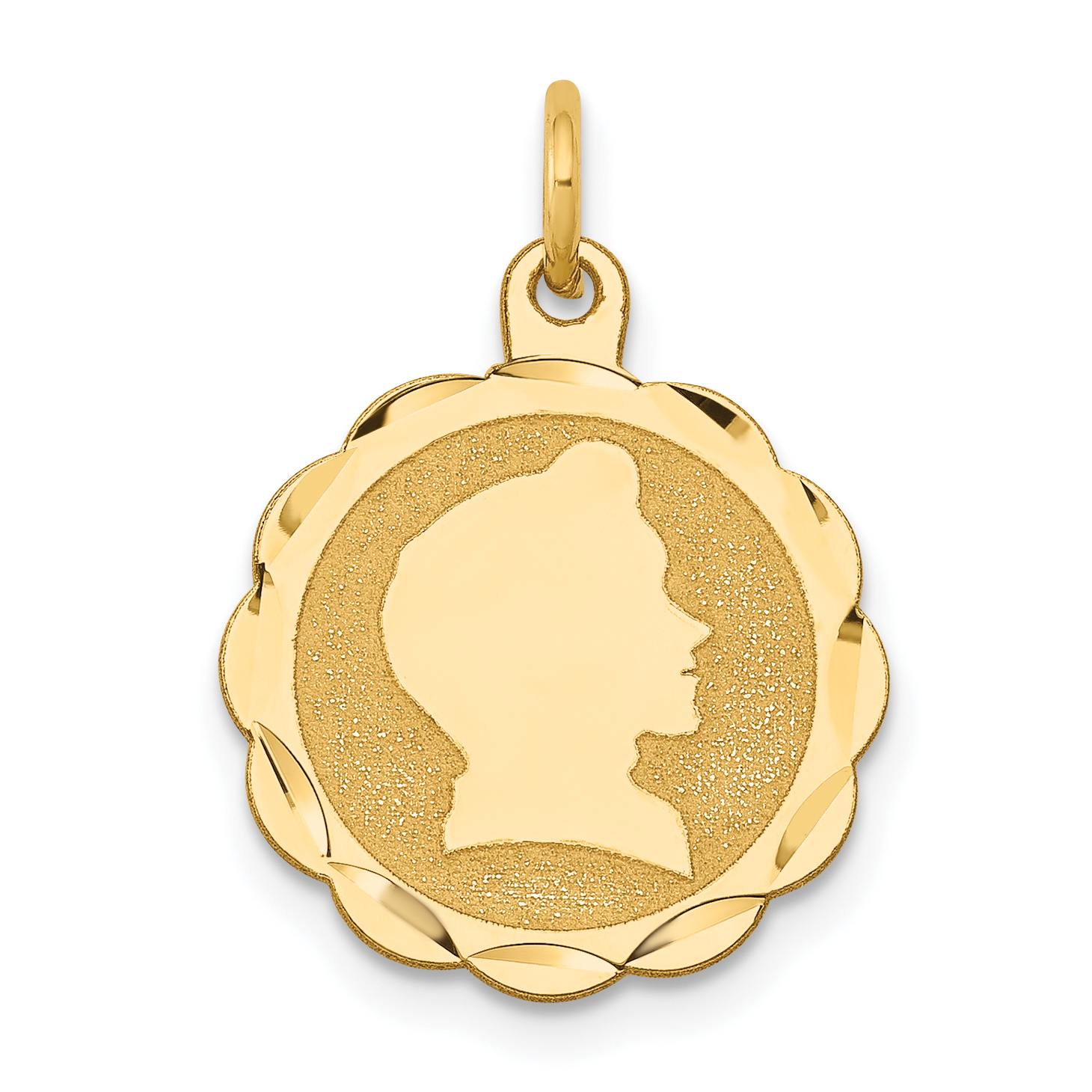 14k Boy Head on .011 Gauge Engravable Scalloped Disc Charm (XM83/11)