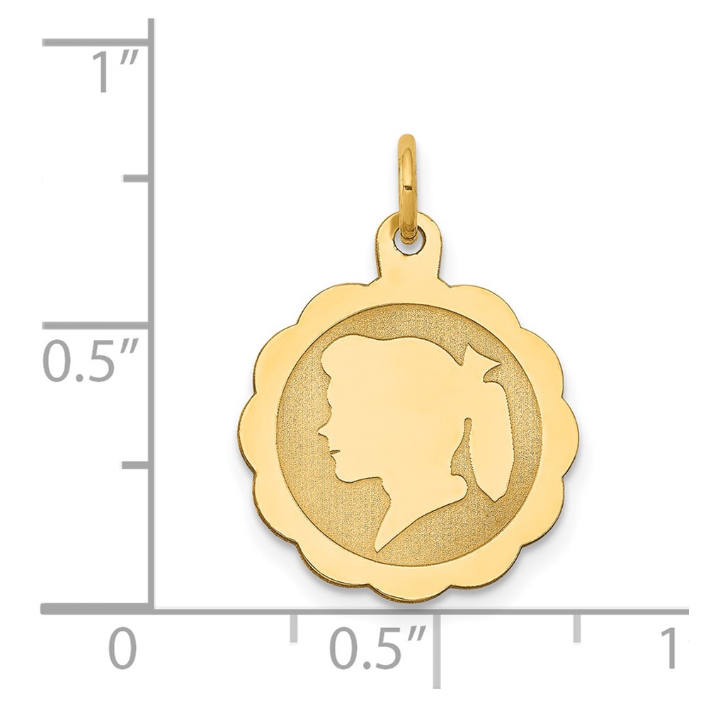 14k Girl Head on .011 Gauge Engravable Scalloped Disc Charm (XM84/11)