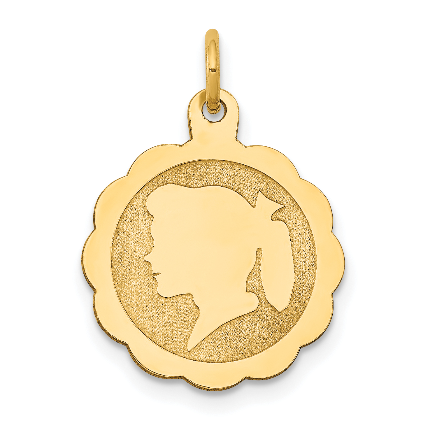 14k Girl Head on .011 Gauge Engravable Scalloped Disc Charm (XM84/11)