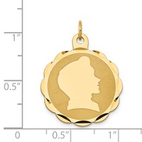 14K Yellow Gold Boy Head on.018 Gauge Engravable Scalloped 25x 22mm Disc Charm view 3