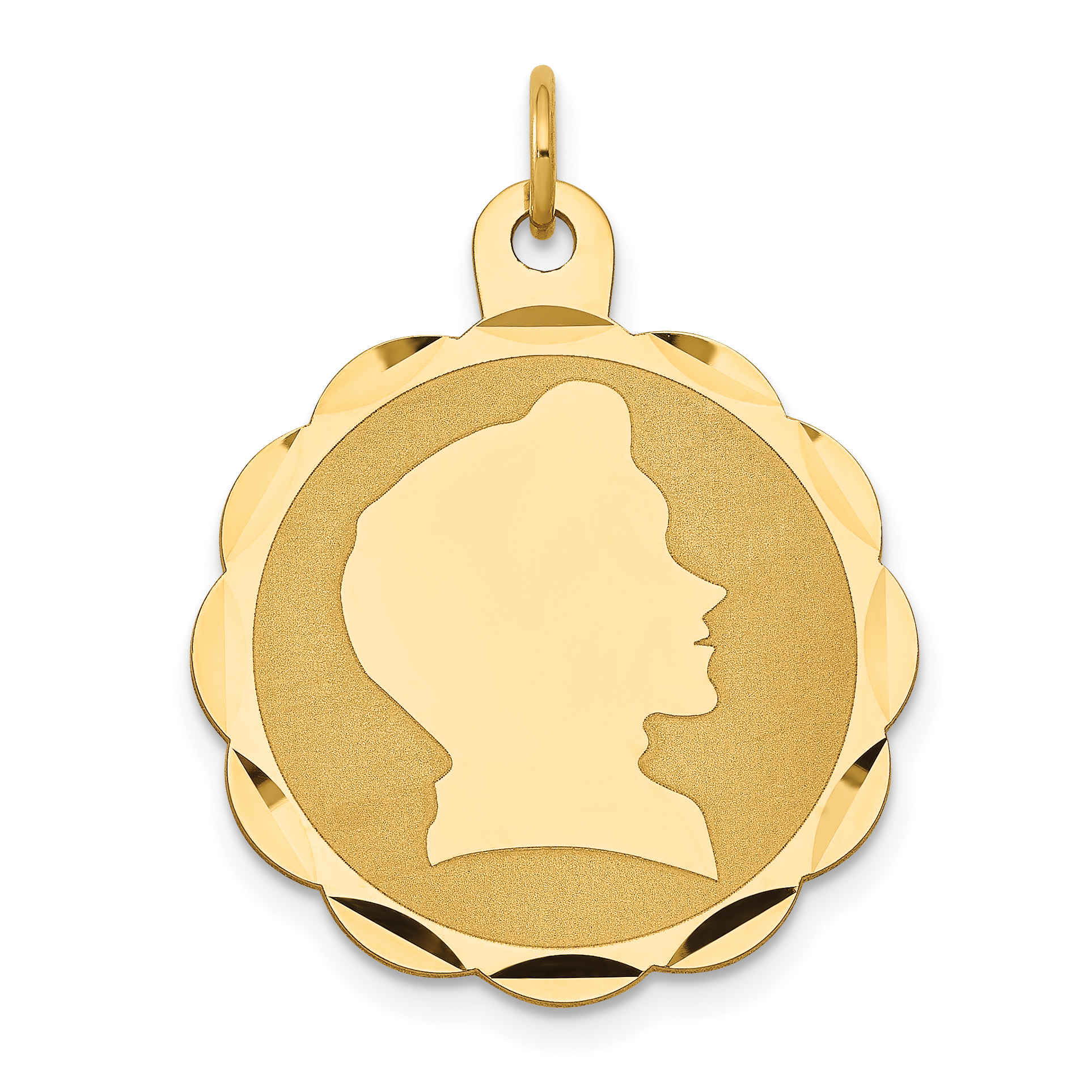 14k Boy Head on .018 Gauge Engravable Scalloped Disc Charm (XM85/18)