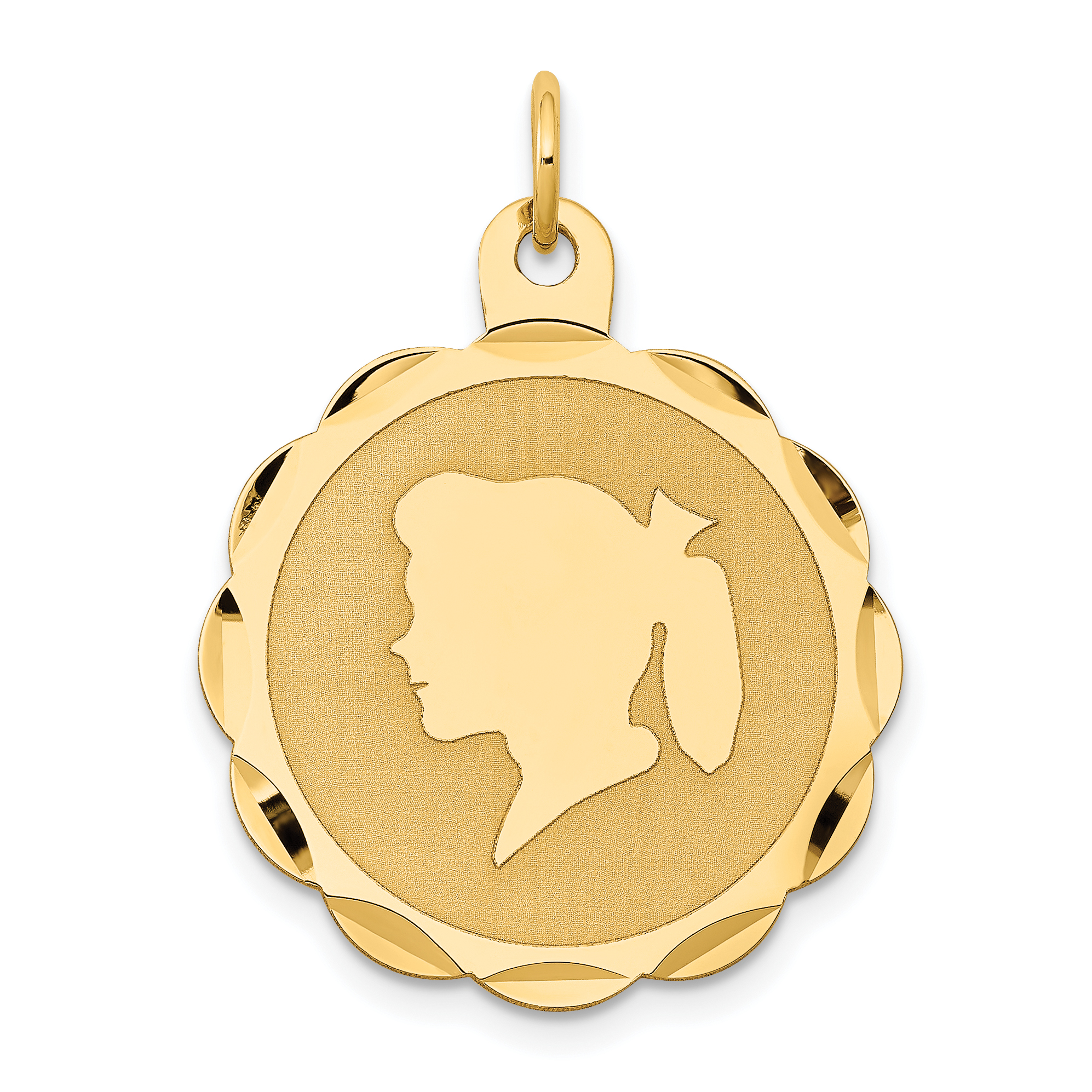 14k Girl Head on .011 Gauge Engravable Scalloped Disc Charm (XM86/11)