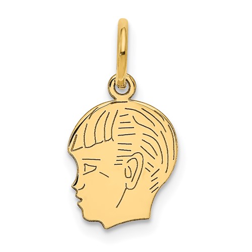 14K Yellow Gold.018 Depth Engravable Boy Head Charm