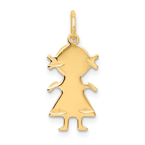 14K Yellow Gold.011 Depth Engravable Girl Charm
