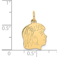 14K Yellow Gold .013 Depth Engravable Girl Head Charm view 3
