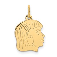 14K Yellow Gold .013 Depth Engravable Girl Head Charm view 1