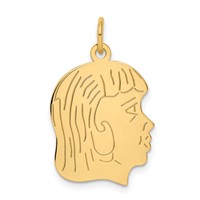 14K Yellow Gold.013 Depth Engravable Girl Head Charm view 1