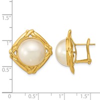 14K Yellow Gold 13-14mm White Mabe Saltwater Cultured Pearl Omega Back Earrings view 4