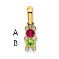 14K Yellow Gold Family Jewelry Synthetic Stone & Diamond Set Pendant view 1