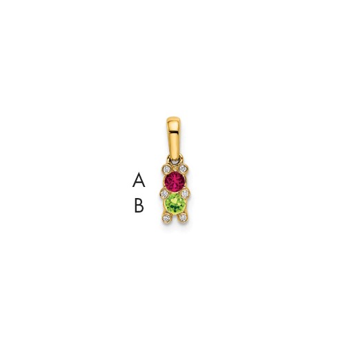 14K Yellow Gold Family Jewelry Synthetic Stone & Diamond Set Pendant