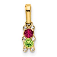 14K Yellow Gold Family Jewelry Synthetic Stone & Diamond Set Pendant view 2