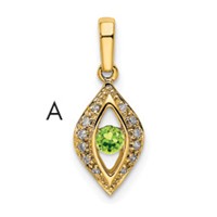 14K Yellow Gold Family Jewelry Genuine Stone & Diamond Set Pendant view 1