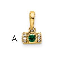 14K Yellow Gold Family Jewelry Synthetic Stone & Diamond Set Pendant view 1