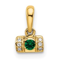 14K Yellow Gold Family Jewelry Synthetic Stone & Diamond Set Pendant view 2