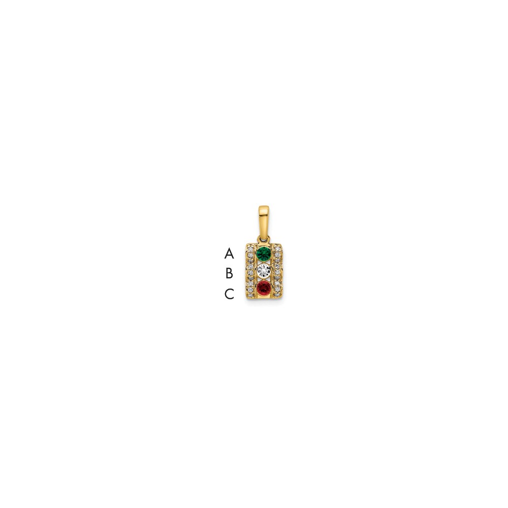 14K Yellow Gold Family Jewelry Synthetic Stone & Diamond Set Pendant