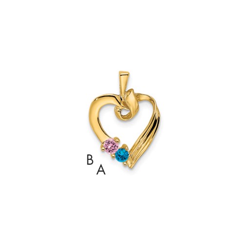 14K Yellow Gold 2 Genuine Stone Family Pendant