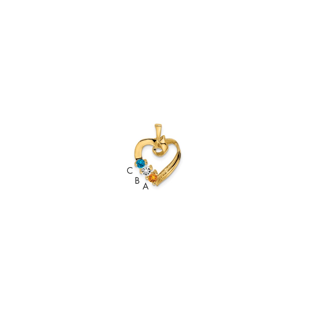14K Yellow Gold 3 Synthetic Stone Family Pendant