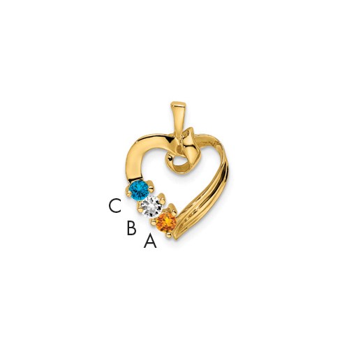 14K Yellow Gold 3 Synthetic Stone Family Pendant