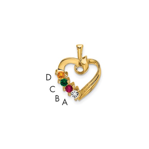 14K Yellow Gold 4 Genuine Stone Family Pendant