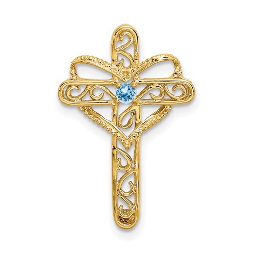 14K Yellow Gold Genuine 1 Stone Mother's Cross Pendant
