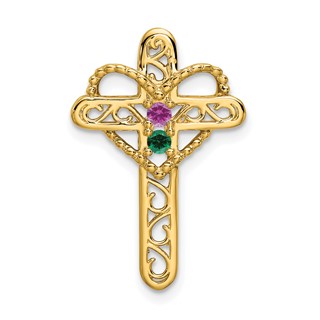 10k Polished Filigree 2-Stone Mothers Cross Pendant Mounting
